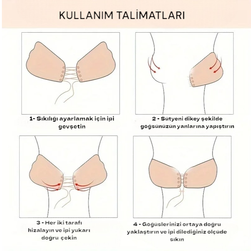 Airzzy Allure™ Önden İpli Push-up Özellikli Askısız Göğüs Dikleştirici Sütyen